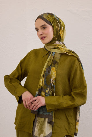 Rami Hijab Ditsy Leaves Haki