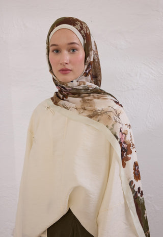 Rami Hijab Ditsy Leaves Beige